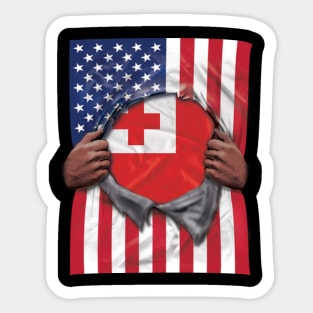 Tonga Flag American Flag Ripped - Gift for Togan From Tonga Sticker